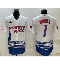 Men's Puerto Rico Baseball #1 Carlos Correa White 2023 World Baseball Classic Stitched Jerseys Men's Puerto Rico Baseball #1 Carlos Correa White 2023 World Baseball Classic Stitched Jerseys