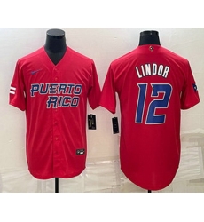 Men's Puerto Rico Baseball #12 Francisco Lindor 2023 Red World Baseball Classic Stitched Jerseys Men's Puerto Rico Baseball #12 Francisco Lindor 2023 Red World Baseball Classic Stitched Jerseys