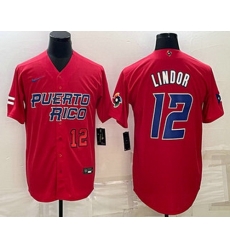 Mens Puerto Rico Baseball #12 Francisco Lindor Number 2023 Red World Baseball Classic Stitched Jersey Mens Puerto Rico Baseball #12 Francisco Lindor Number 2023 Red World Baseball Classic Stitched Jersey