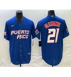 Men's Puerto Rico Baseball #21 Roberto Clemente 2023 Blue World Classic Stitched Jerseys Men's Puerto Rico Baseball #21 Roberto Clemente 2023 Blue World Classic Stitched Jerseys