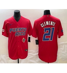Men's Puerto Rico Baseball #21 Roberto Clemente 2023 Red World Classic Stitched Jersey Men's Puerto Rico Baseball #21 Roberto Clemente 2023 Red World Classic Stitched Jersey