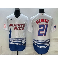 Men's Puerto Rico Baseball #21 Roberto Clemente 2023 White World Baseball Classic Stitched Jerseys Men's Puerto Rico Baseball #21 Roberto Clemente 2023 White World Baseball Classic Stitched Jerseys