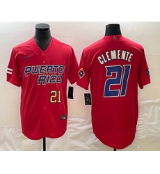 Mens Puerto Rico Baseball #21 Roberto Clemente Number 2023 Red World Classic Stitched Jersey Mens Puerto Rico Baseball #21 Roberto Clemente Number 2023 Red World Classic Stitched Jersey