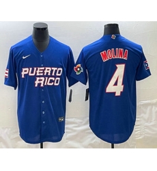 Men's Puerto Rico Baseball #4 Yadier Molina 2023 Blue World Baseball Classic Stitched Jerseys Men's Puerto Rico Baseball #4 Yadier Molina 2023 Blue World Baseball Classic Stitched Jerseys