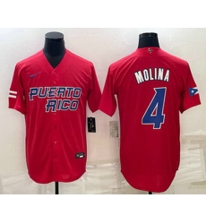 Men's Puerto Rico Baseball #4 Yadier Molina 2023 Red World Baseball Classic Stitched Jersey I Men's Puerto Rico Baseball #4 Yadier Molina 2023 Red World Baseball Classic Stitched Jersey I