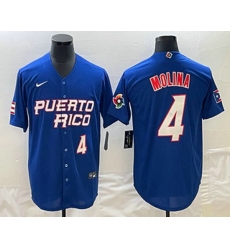 Men's Puerto Rico Baseball #4 Yadier Molina Number 2023 Blue World Baseball Classic Stitched Jersey Men's Puerto Rico Baseball #4 Yadier Molina Number 2023 Blue World Baseball Classic Stitched Jersey