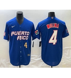 Men's Puerto Rico Baseball #4 Yadier Molina Number 2023 Blue World Baseball Classic Stitched Jerseys Men's Puerto Rico Baseball #4 Yadier Molina Number 2023 Blue World Baseball Classic Stitched Jerseys