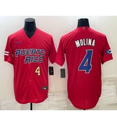 Mens Puerto Rico Baseball #4 Yadier Molina Number 2023 Red World Baseball Classic Stitched Jersey Mens Puerto Rico Baseball #4 Yadier Molina Number 2023 Red World Baseball Classic Stitched Jersey