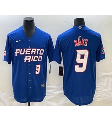 Men's Puerto Rico Baseball #9 Javier Baez Number 2023 Blue World Baseball Classic Stitched Jerseys Men's Puerto Rico Baseball #9 Javier Baez Number 2023 Blue World Baseball Classic Stitched Jerseys