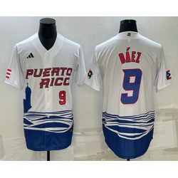 Mens Puerto Rico Baseball #9 Javier Baez Number White 2023 World Baseball Classic Stitched Jersey