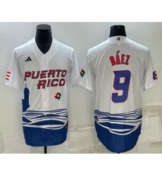 Men's Puerto Rico Baseball #9 Javier Baez White 2023 World Baseball Classic Stitched Jerseys Men's Puerto Rico Baseball #9 Javier Baez White 2023 World Baseball Classic Stitched Jerseys