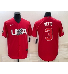 Men USA Baseball 3 Mookie Betts 2023 Red World Baseball Classic Stitched Jersey Men USA Baseball 3 Mookie Betts 2023 Red World Baseball Classic Stitched Jersey