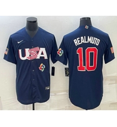 Men's USA Baseball #10 JT Realmuto 2023 Navy World Baseball Classic Stitched Jerseys Men's USA Baseball #10 JT Realmuto 2023 Navy World Baseball Classic Stitched Jerseys
