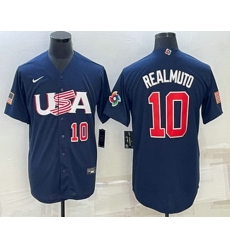 Men's USA Baseball #10 JT Realmuto Number 2023 Navy World Baseball Classic Stitched Jersey Men's USA Baseball #10 JT Realmuto Number 2023 Navy World Baseball Classic Stitched Jersey