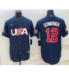 Men's USA Baseball #12 Kyle Schwarber 2023 Navy World Baseball Classic Stitched Jerseys Men's USA Baseball #12 Kyle Schwarber 2023 Navy World Baseball Classic Stitched Jerseys