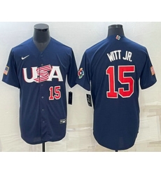 Men's USA Baseball #15 Bobby Witt Jr Number 2023 Navy World Baseball Classic Stitched Jerseys Men's USA Baseball #15 Bobby Witt Jr Number 2023 Navy World Baseball Classic Stitched Jerseys