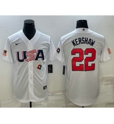 Men's USA Baseball #22 Clayton Kershaw 2023 White World Baseball Classic Stitched Jersey Men's USA Baseball #22 Clayton Kershaw 2023 White World Baseball Classic Stitched Jersey