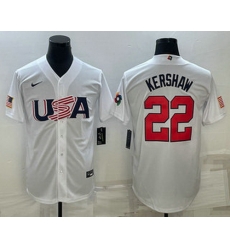 Men's USA Baseball #22 Clayton Kershaw 2023 White World Baseball Classic Stitched Jerseys Men's USA Baseball #22 Clayton Kershaw 2023 White World Baseball Classic Stitched Jerseys