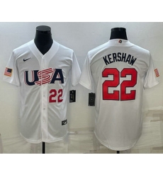 Men's USA Baseball #22 Clayton Kershaw Number 2023 White World Baseball Classic Stitched Jersey Men's USA Baseball #22 Clayton Kershaw Number 2023 White World Baseball Classic Stitched Jersey