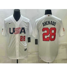 Men's USA Baseball #28 Nolan Arenado Number 2023 White World Baseball Classic Replica Stitched Jersey Men's USA Baseball #28 Nolan Arenado Number 2023 White World Baseball Classic Replica Stitched Jersey