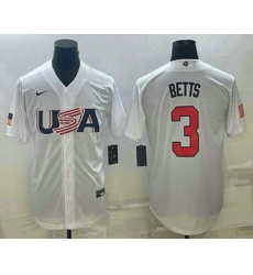 Men's USA Baseball #3 Mookie Betts 2023 White World Baseball Classic Replica Stitched Jersey Men's USA Baseball #3 Mookie Betts 2023 White World Baseball Classic Replica Stitched Jersey