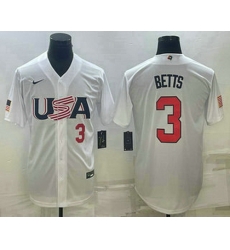 Mens USA Baseball #3 Mookie Betts Number 2023 White World Baseball Classic Replica Stitched Jersey Mens USA Baseball #3 Mookie Betts Number 2023 White World Baseball Classic Replica Stitched Jersey