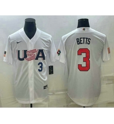 Men's USA Baseball #3 Mookie Betts Number 2023 White World Baseball Classic Replica Stitched Jerseys Men's USA Baseball #3 Mookie Betts Number 2023 White World Baseball Classic Replica Stitched Jerseys