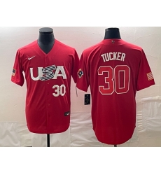 Men's USA Baseball #30 Kyle Tucker Number 2023 Red World Classic With Patch Stitched Jersey2 Men's USA Baseball #30 Kyle Tucker Number 2023 Red World Classic With Patch Stitched Jersey2