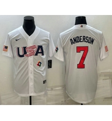 Men's USA Baseball #7 Tim Anderson 2023 White World Baseball Classic Stitched Jersey Men's USA Baseball #7 Tim Anderson 2023 White World Baseball Classic Stitched Jersey