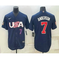 Mens USA Baseball #7 Tim Anderson Number 2023 Navy World Baseball Classic Stitched Jersey