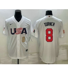 Men's USA Baseball #8 Trea Turner Number 2023 White World Baseball Classic Stitched Jerseys Men's USA Baseball #8 Trea Turner Number 2023 White World Baseball Classic Stitched Jerseys