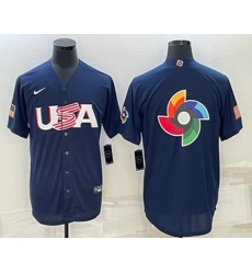 Men's USA Baseball Blank 2023 Navy World Baseball Big Logo Classic Stitched Jerseys Men's USA Baseball Blank 2023 Navy World Baseball Big Logo Classic Stitched Jerseys
