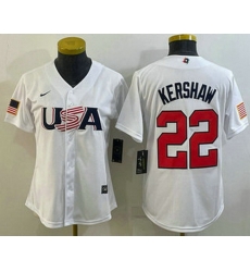 Women's USA Baseball #22 Clayton Kershaw 2023 White World Classic Stitched Jersey I Women's USA Baseball #22 Clayton Kershaw 2023 White World Classic Stitched Jersey I