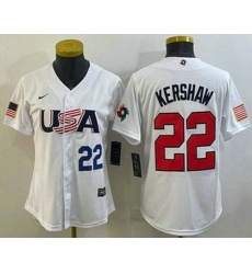 Women's USA Baseball #22 Clayton Kershaw Number 2023 White World Classic Stitched Jersey I Women's USA Baseball #22 Clayton Kershaw Number 2023 White World Classic Stitched Jersey I