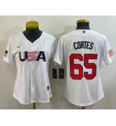 Womens USA Baseball 65 Nestor Cortes 2023 White World Classic Stitched Jersey Womens USA Baseball 65 Nestor Cortes 2023 White World Classic Stitched Jersey