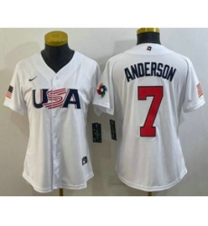 Womens USA Baseball 7 Tim Anderson 2023 White World Classic Stitched Jersey Womens USA Baseball 7 Tim Anderson 2023 White World Classic Stitched Jersey