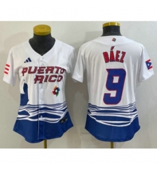 Womens Puerto Rico Baseball 9 Javier Baez White 2023 World Baseball Classic Stitched Jerseys Womens Puerto Rico Baseball 9 Javier Baez White 2023 World Baseball Classic Stitched Jerseys