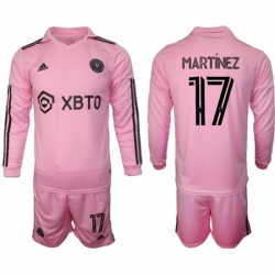 Men Inter Miami CF 17 Martnez 2023 24 Pink Home Soccer Jersey Suit