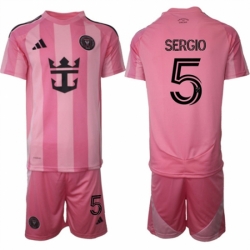 Men Inter Miami CF 5 Sergio 25 26 Pink Home Soccer Jersey Suit