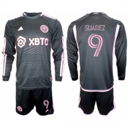Men Inter Miami CF 9 Luis Surez 2023 24 Black Away Soccer Jersey Suit