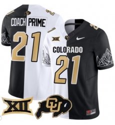 Men Colorado Buffaloes #21 Coach Prime White Black Split Vapor Limited Stitched Football Jersey Men Colorado Buffaloes #21 Coach Prime White Black Split Vapor Limited Stitched Football Jersey