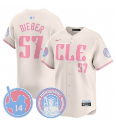 Men Cleveland Guardians 57 Shane Bieber Cream Bubblegum Pink 2025 Vapor Limited Stitched Baseball Jersey