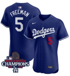 Men Nike Los Angeles Dodgers Freddie Freeman #5 Blue Flex Base 2024 World Series Champions Stitched MLB Jersey Men Nike Los Angeles Dodgers Freddie Freeman #5 Blue Flex Base 2024 World Series Champions Stitched MLB Jersey