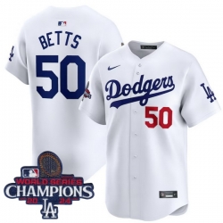 Youth Nike Los Angeles Dodgers Mookie Betts #50 White Flex Base 2024 World Series Champions Stitched MLB Jersey