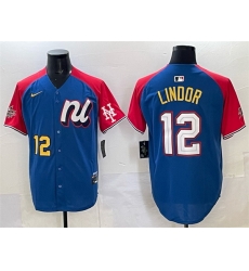 Men National League 12 Francisco Lindor Blue Red Alternate 2025 All Star Edition Limited Stitched Baseball Jersey