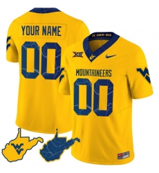 Men Women Youth West Virginia Mountaineers 2023 Country Roads Custom Jersey All Stitched Gold Sleeves