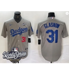 Men Los Angeles Dodgers 31 Tyler Glasnow 2025 World Series Cool Base Stitched Baseball Jersey Gray