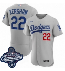 Men Los Angeles Dodgers 22 Clayton Kershaw Cool Base 2025 World Champions Stitched Baseball Jersey Gray