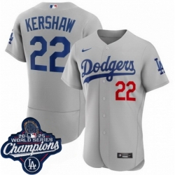 Men Los Angeles Dodgers 22 Clayton Kershaw Cool Base 2025 World Champions Stitched Baseball Jersey Gray