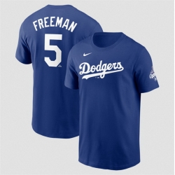 Men Los Angeles Dodgers 5 Freddie Freeman Royal 2025 World Series Champions Name  26 Number T Shirt
